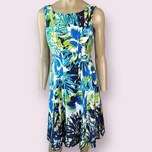 Nine West Floral Fit Flare Sheath Dress Women 10 Stretch Multicolor Sleeveless